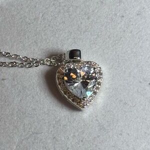 Crystal Heart Pendant Silver overlay Necklace Made W/ Swarovski Crystals 18-21in